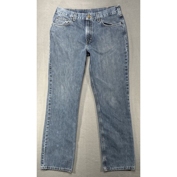 Carhartt Jeans Mens 34x34 Blue Straight Relaxed American‎ Cowboy Workwear Denim - Picture 1 of 12